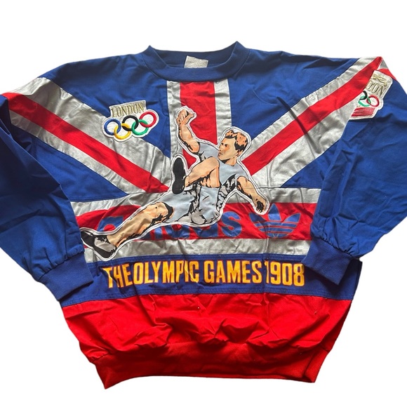 Vtg 80s ADIDAS 1908 London Olympics Games Light Pullover Medium